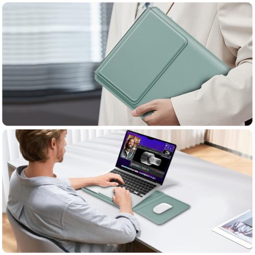 Image of Fintie Sleeve Case for MacBook Neo 13 Inch, MacBook Air 13.6 /13.3 Inch, MacBook Pro 13 Inch, Other Up to 13 inch Laptop Tablet - Slim Bag Cover with Stand, Synthetic Leather, Magnetic Closure, Green
