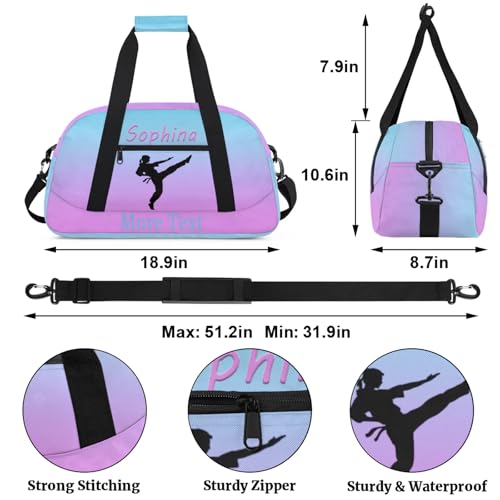 Personalized Kids Martial Arts Bag for Girls Boys Purple Blue Martial Arts Custom Name Travel Duffle Bags Customize Sport Gym Bag Overnight Sleepover Weekender Bag for School Practice Kids Gift2