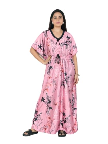 Image of Women's Printed Satin Blend Kaftan Nighty /Nightgown /Nightwear /Maxi WSR-185