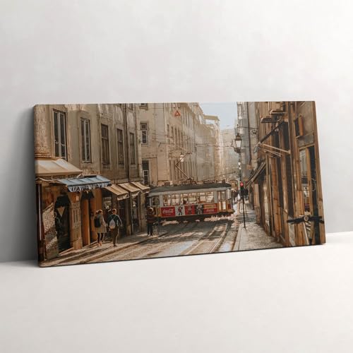 Murale d'art 120x60cm tableau photo sur toile paysage Lisbonne tramway