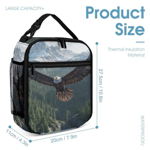 Eagle Flying over Mountains Backpack Shoulder Bags Lunch Bag Pencil Case Box 3 Set Daypack Cute4