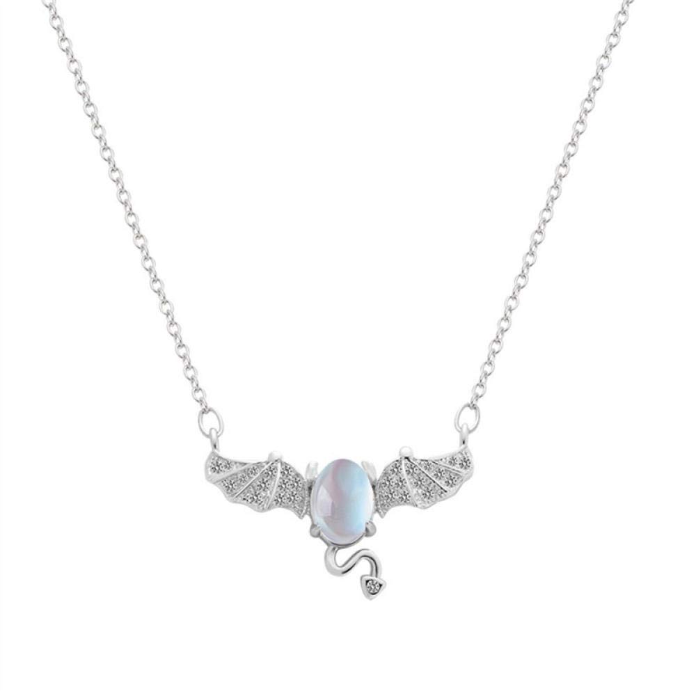 Cadeau d'anniversaire créatif collier pierre de lune et ailes en argent