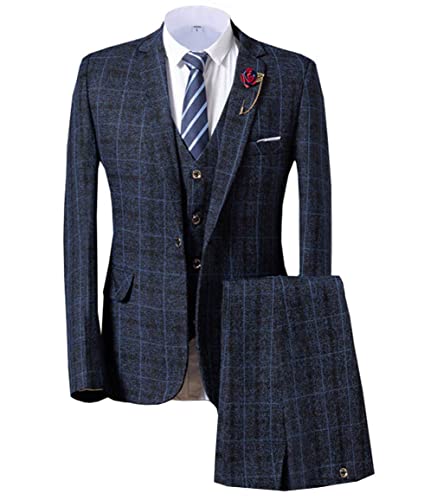Terno masculino 3 peças xadrez tweed formal casamento smoking blazer xadrez calça colete, Prateado,