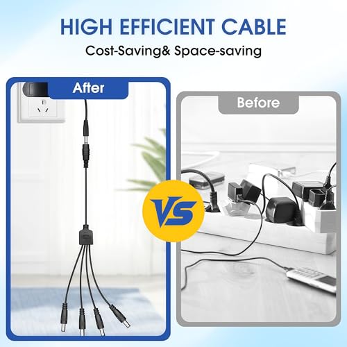 DC Power Splitter Cable 1 Female to 4 Male, 5.5x2.1mm 12V 1 to 4 Way Y Connector Barrel DC Power Supply Output Adapter Cord for CCTV Camera, LED Light Strip, Router, Multi-Device Power Supply - Image 3