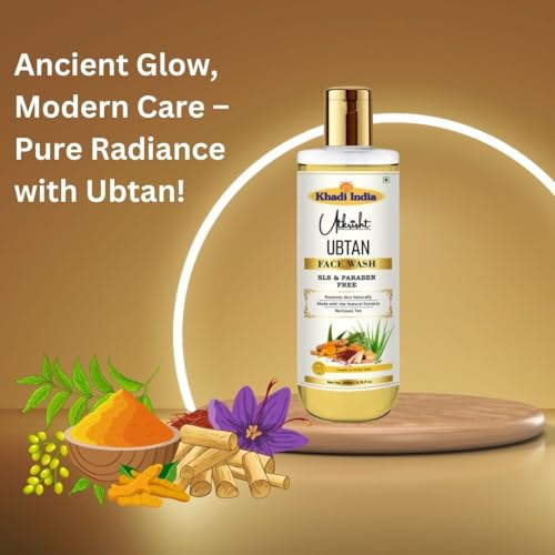 Image of Khadi Ubtan Face Wash 200ml | Herbal & Natural | With Turmeric, Saffron & Sandalwood for Tan Removal, Skin Brightening | SLS & Paraben Free | All Skin Types | For Men & Women