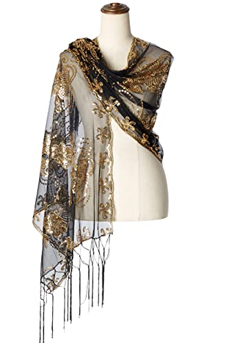 Image of BABEYOND 1920s Sequined Shawl Wraps for Women Fringed Evening Cape Wedding Bridal Shawl Scarf for Evening Dresses Party