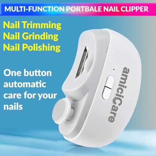 Image of amiciCare 2 in 1 Electric Nail Polisher, Dual Speed Rechargeable Portable Nail Clipper for Baby and Adult, Automatic Nail Trimming, Auto-Shut with Collector