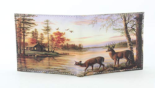 Leather Impressions Slim Bifold Mens Wallet - Deer Print Vegan Leather Wallet For Men With Top-Flap 2 ID Windows, 7 Cards, 2 Inner Slots & 2 Cash Pockets - Billfold Men's Wallet & Gift Box3