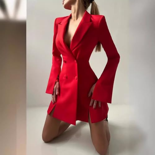 Ulnomio Women's Peak Lapel Blazer Double Breasted Casual Daily Homecoming Party Prom Coat Suit Jacket2