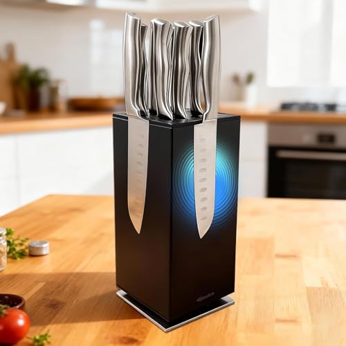Fimaten Magnetischer Messerblock 360 Drehbar Edelstahl Messerblock Ohne Messer Schwarz - Magnet Messerblöcke für Küchenmesser - Universal Magnetisch Knife Block Messerhalter für Messer & Werkzeuge