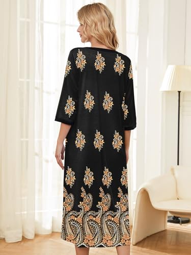 Image of PITINAN Moo Moo Nightgown House Dress Zip up Robes for Women Long Lounge Dress House Coat Women S-3XL