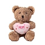 Ouksma Plush Bear with Heart Message Mom I Love You, Stuffed Animal Gift for Mother's Day, Birthday (Pink Heart Mom I Love You)