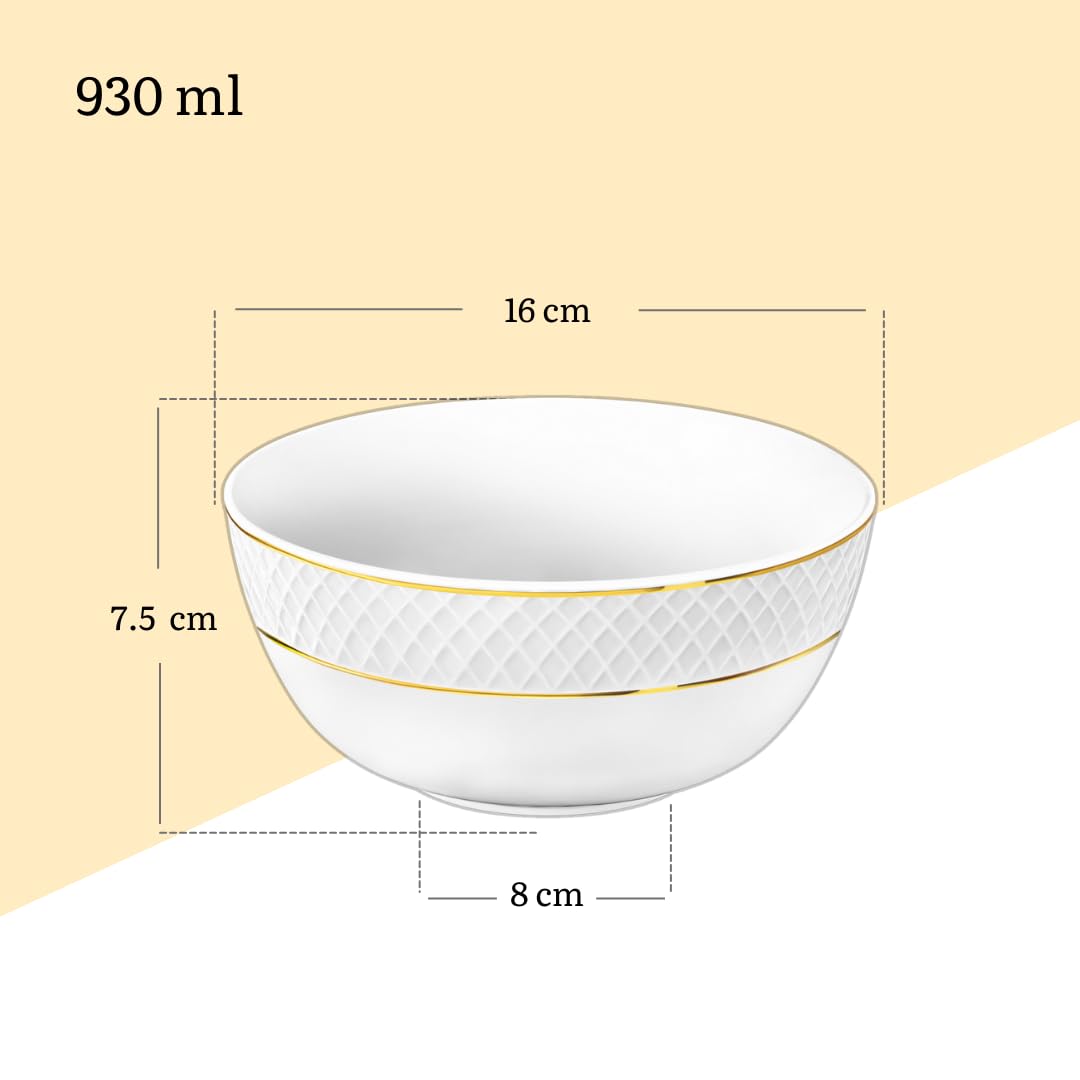 Wilmax – miseczki do sałatek – 6 sztuk – Ø 16 cm – porcelana – biała miska – miska ze złotym wzorem – 930 ml – na przekąski, sałatki – elegancka i odporna na zarysowania – idealna jako prezent