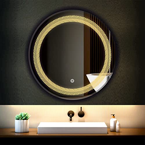 Image of LED Mirror Glass Bathroom Wall - Decorative Led Mirror with Touch Sensor Lights Cabinet Vanity Wall Design Darpan Full Length for Home (21x21 Inch Round DH7)