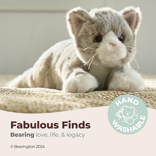 Image of Bearington Socks Stuffed Cat Plush - 15 inch Realistic Grey Tabby Cat Plush Toy with Soft Fur and Lifelike Details - Stuffed Kitty - Adorable Cuddly Kitten Plushie Gift for Kids and Toddlers