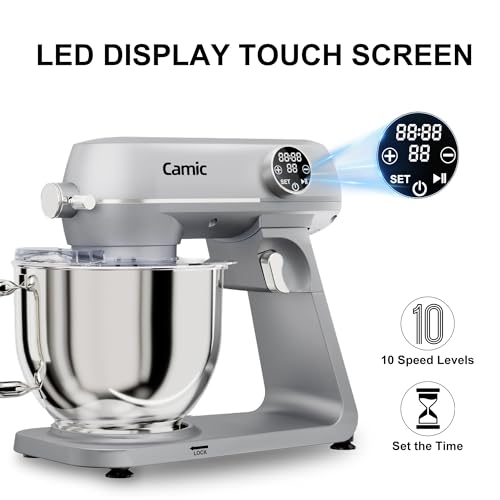 Image of 8.45 QT All Metal Stand Mixer,10 Speed Large Capacity Kitchen Mixer with Digital Timer & Tilt-Head, Electric Mixer with Whisk Dough Hook Mixing Beater for Baking,Cakes,Cookie,Bread,Salad (Silver)