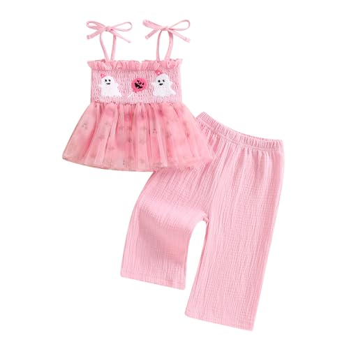 Halloween Baby Girl Outfit Smocked Pumpkin Patch Tank Top Gingham Plaid Pants Set Toddler Girls Fall Clothes