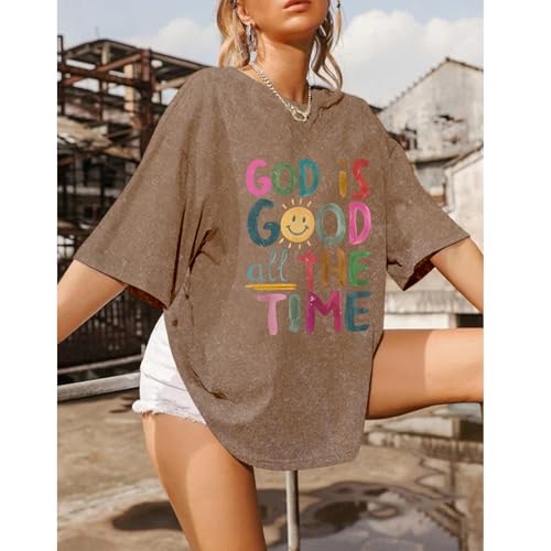 Image of Christian Shirts for Women Oversized God is Good Tshirt Vintage Religious Jesus Tees Inspirational Bible Verse Tops