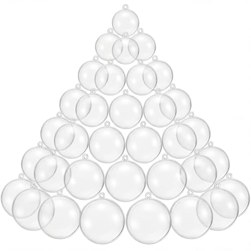 Kingrol 50 Pack Clear Plastic Fillable Ornaments Ball 7/6/5/4/3cm Fillable Bauble Hanging Ball for Christmas Wedding Party Home Decor DIY Art and Craft Supplies