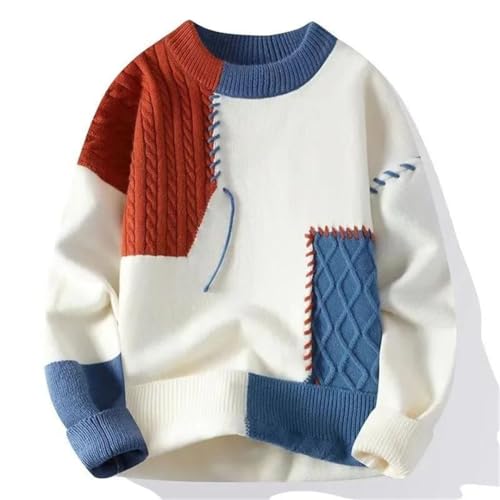 Men Color Block Loose Fit Knitted Sweater Crew Neck Full Sleeve Casual Comfortable Pullover Sweater2