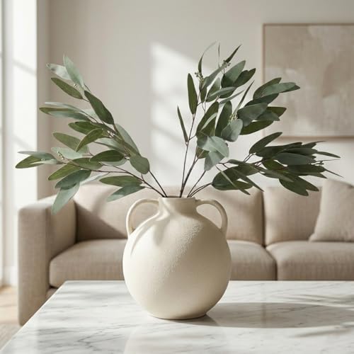 ANNIE&PANDA 3 Pack Faux Artificial Eucalyptus Stems with Faux Seeds 31'' Tall Fake Plants Leaves...