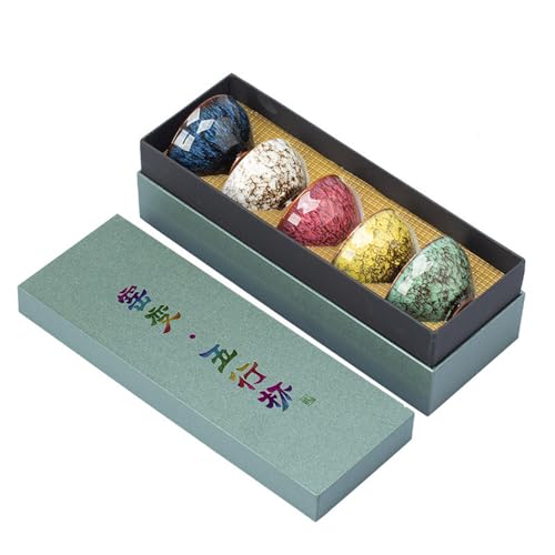 ZPGXLRZ 5Pcs Ceramic Tea Cup Set Chinese Tea Cups with Designed Gift Box - 5 Stylish Colors