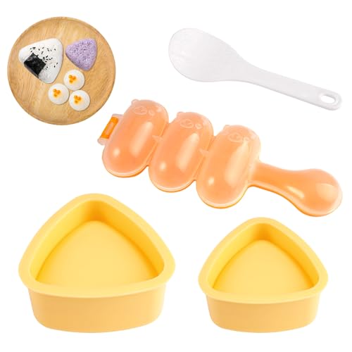 4 peças Onigiri Molde, anti-aderente molde de sushi triangular, forma de bola de arroz, molde Bento para bolas de arroz, com 1 colher de arroz, para restaurante, campismo, família, Bento DIY