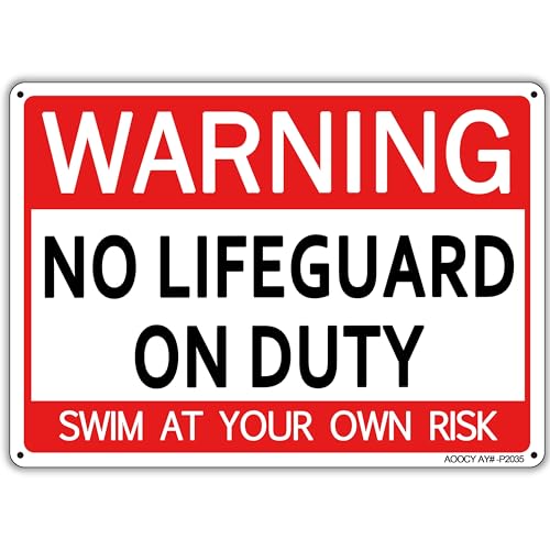 Warning No Lifeguard On Duty Sign - 10 x 13 Weather-Resistant Metal Pool Rules Swin At Your Own Risk Sign with Pre-Drilled Holes Suitable for Pools & Water Parks (No Lifeguard On Duty)