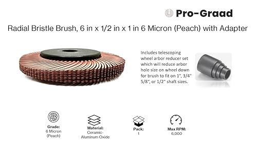 Image of Radial Bristle Brush, 6 in x 1 /2 in x 1 in 6 Micron (Peach) with Adapter, Type C Curved Bristle (Pack of 1)
