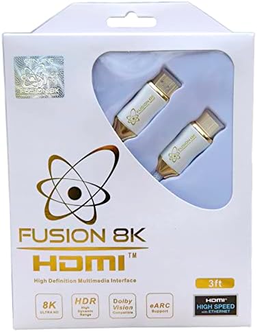 Fusion8K White HDR HDMI 2.1 Cable Supports 8K @60Hz and 4K @120Hz Compatible with Dolby Vision and All TVs, BluRay, Xbox Series X, PS5 (3 Feet)