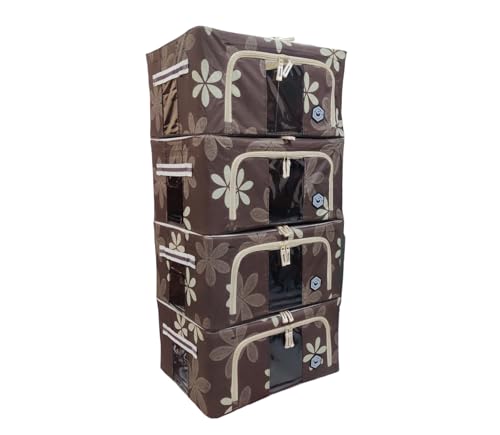 Image of Storage Box for clothes Cloth storage box wardrobe organizers (55 LTR Pack of 4, Brown)