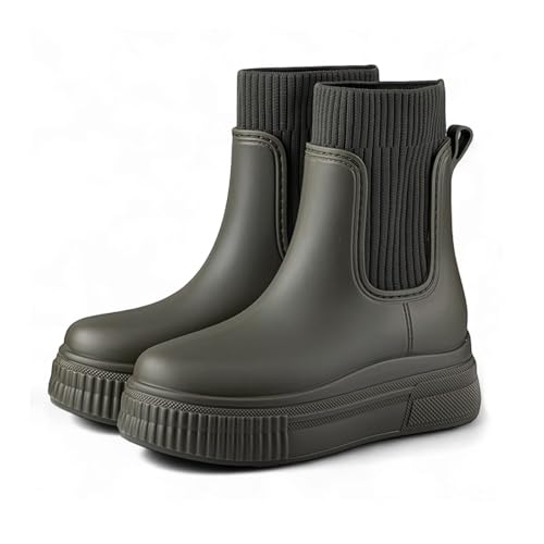 ZEPYFXIT Stivali da Pioggia Donna Impermeabili Chelsea Stivali di Gomma Galosce Eleganti Giardinaggio Scarpe Antiscivolo per Inverno Polacchine (Verde 4024, 37 EU)