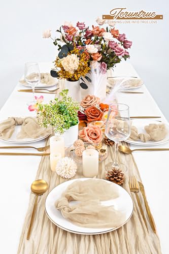 Servilletas de gasa beige en pack de 30 unidades para mesas de boda bohemias 7