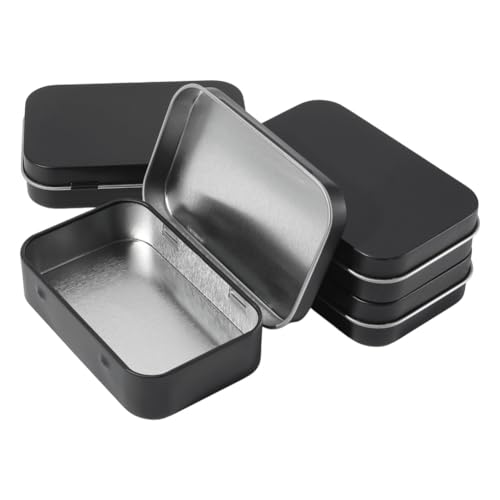 Image of 4 Pack 4 x 2.5 x 0.9 Inch Black Metal Hinged Tin Box Hinged Rectangle Box with Lid Small Mini Empty Iron Storage Portable Home Organizer Containers for Drawing Pin Candies Jewelry Crafts