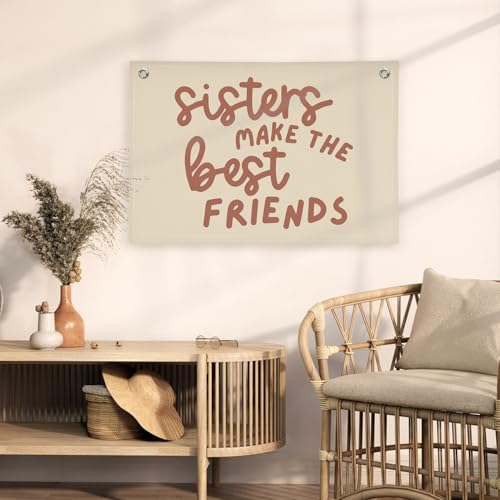 Image of Girls Room Decor, Sisters Make The Best Friends Banner Flag for Sisters Room Decoration，Boho Nursery Wall Decor Baby Toddler Kids Girls Bedroom Decor 30x20,girlroom