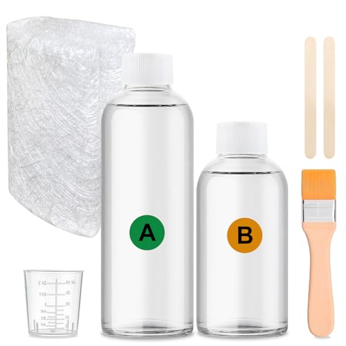 Kit Fibra de Vidrio y Resina, Kit Reparación fibra de Vidrio, Resina Epoxi + 1m² Fibras de Vidrio de 300g, Reparación y Laminació Carrocerías, Embarcaciones, Tuberías y Muchas Otras Superficies