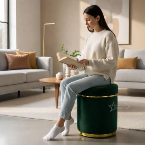 Image of Ottoman Stool for the Living Room Ottoman Pouffes for Sitting, Puffy Stool for Living Room Dressing Table Stool Green