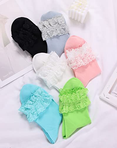 Women Lace Ruffle Ankle Socks, Cute Princess Girls Frilly Cotton Socks3