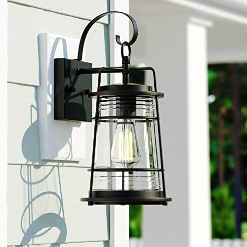 VAXCEL Montauk 15 in. H 1-Light Textured Black Dusk to Dawn Sensor Coastal Outdoor Wall Sconce, Durable Steel, Clear Glass Shade, LED Compatible for Exterior Porch Patio Front Door or Garage - Image 2