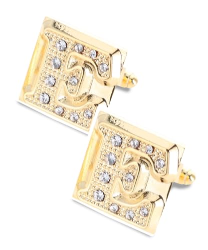 Vittorio Vico Rhinestone Initial Cuff Links (E - Gold)