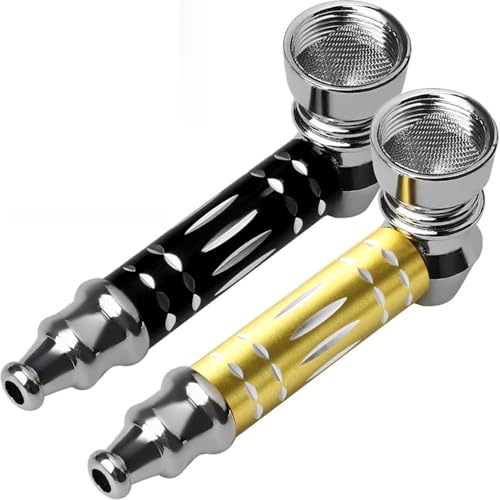 2-Pack Leak-Proof Metal Tobacco Pipe Kit – 3 Inch Smoking Pipes (Yellow + Black) with Cleaner Tool, Brush, 10pcs Pipe Screens & Storage Pouch | Durable Smoking Pipe Accessories Kit