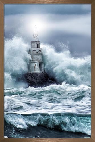 Poster mural Phare dans la tempête grand format décoration murale océan et mer déchaînée