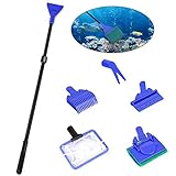 【Longitud ajustable】 Con varilla extensible (41cm / 16in) y hebilla telescópica de diseño especial, el soporte del kit de limpieza del tanque de vidrio del acuario se puede ensamblar libremente en 54-80cm (21-32in) de longitud, apto para la mayoría de los acuarios domésticos de diferentes profundidades .