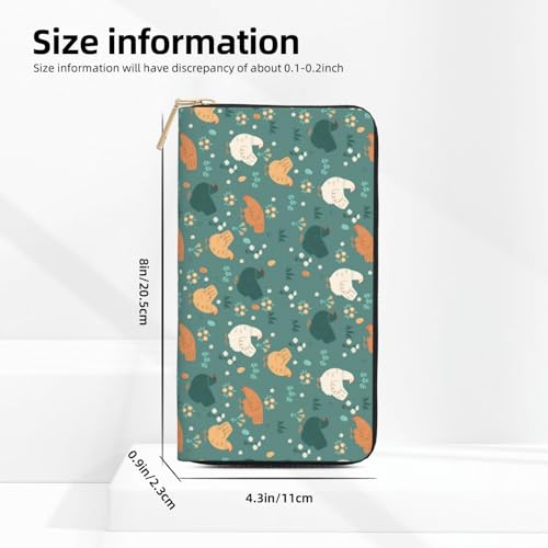 Leather Thin Slim Wallets for Women Men - Cute Chicken Meadow Flowers Green Clutch Wallet for Women Men with Zipper2