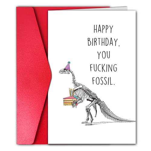 GYYsweetus Funny Fossil Birthday Card for Men Him, Happy Birthday Card for Older Friend, Old Guy Bday Gift (Fossil)