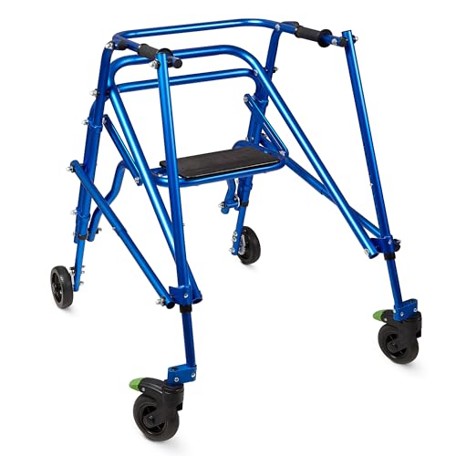 Klip- Lightweight Posterior Rollator Walker/Gait Trainer 4 Wheel - with Flip-Up Seat for Toddlers, Kids, Teens with Special Needs/Cerebral Palsy-Front Swivel Wheels, Height Adjustable, Foldable
