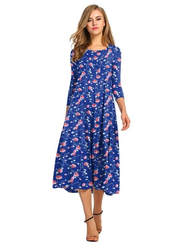 Image of HOTOUCH Women's 3 /4 Sleeve A-line and Flare Midi Long Dress