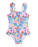 Badeanzug Mädchen Kleinkind Verstellbare Träger Schwimmanzug Mädchen Einteiliger UV Badebekleidung, Blumen 98