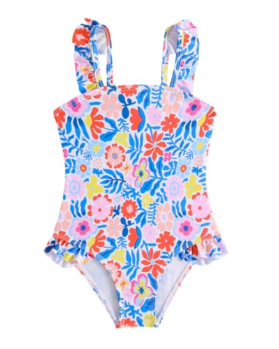 Badeanzug Mädchen Kleinkind Verstellbare Träger Schwimmanzug Mädchen Einteiliger UV Badebekleidung, Blumen 80-86