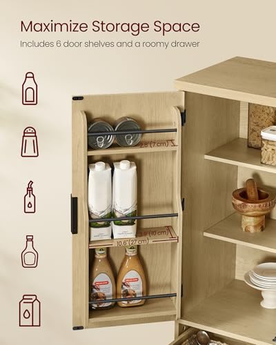 Image of VASAGLE MAXE Collection - Pantry Cabinet, 70.6-Inch Tall Storage Cabinet with Drawer, 6 Adjustable Shelves, 2 Cabinets, Fluted Doors, Mid Century Modern, for Kitchen Living Room, Oak Beige UBBK365Y01
